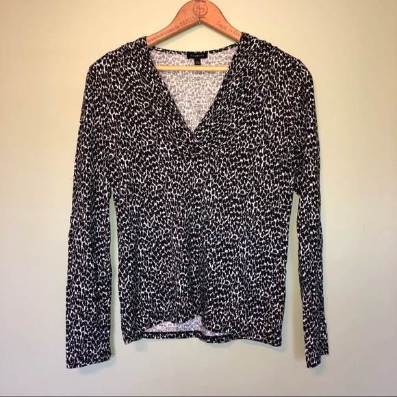 Talbots Black & White V-Neck Long Sleeve Blouse - Picture 1 of 5